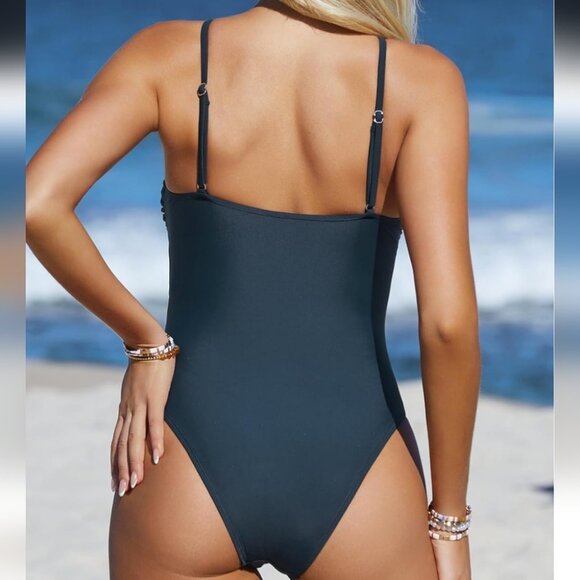 CUPSHE Women's One Piece Swimsuit Plunge Neck Cutout High Cut O Ring - L NWT - Picture 2 of 6